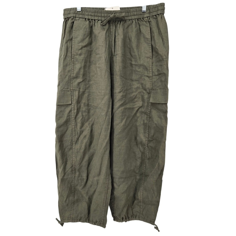 Everlane The Cargo Curve Pants Women's Large Green Euro Flax Linen Baggy Leg